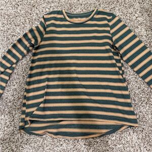 American Eagle Outfitters Green and Tan Striped Long Sleeve Tee